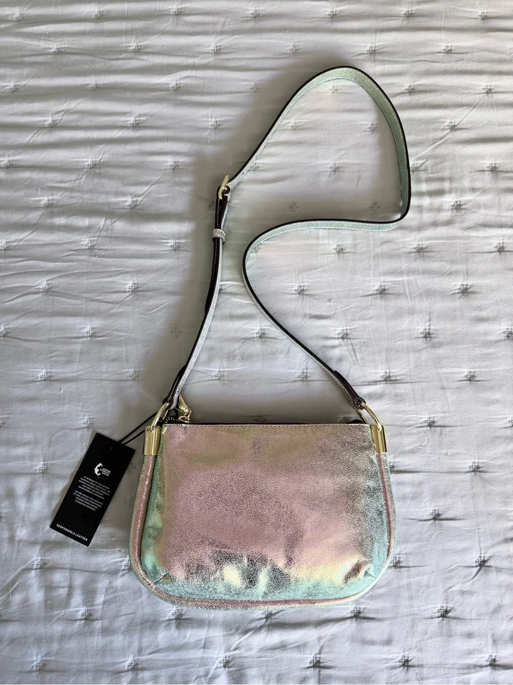 Aimee Kestenberg Iridescent Leather Crossbody with Gold Hardware Party Bag